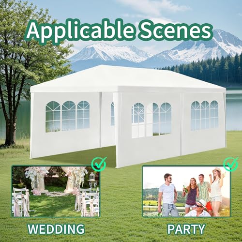 10' x 20' White Gazebo Canopy Tent Featuring 4 Removable Sidewalls, Outdoor Shade Shelter with Transparent Windows, Ideal for Parties, Backyard, Birthdays, Events, Gatherings, Patio, Birthday Usnipoya