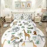 Erosebridal Wild Animal Kids Bed in A Bag Twin 7 Piece Cartoon Elephant Giraffe Comforter Set Safari Animals Bedding Sets for Kids Crocodile Tiger Zebra Palm Tree Tropical Sheet Set with Comforter Erosebridal