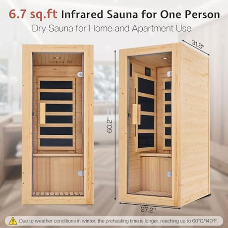 Jocisland 1 Person Infrared Sauna–Low EMF 110V Red Light, Pre-Warms to 149℉ in 20 Minutes,106lbs Lightweight Spruce Wood Infrared saunas,Compact Dry Sauna for Home Spa & Apartments Jocisland