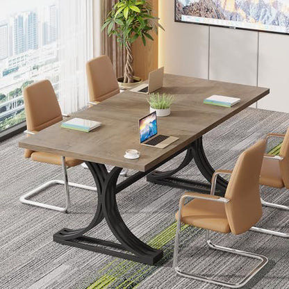 Tribesigns 10.5FT Conference Table, Modern Meeting Table for 8-10 People, Rectangle Seminar Boardroom Table for Office Conference Room (2, Gray+Black) - WoodArtSupply