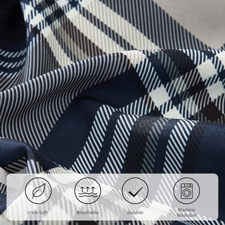 MaiRêve Queen Size Comforter Set Navy Blue, Classic Plaid Farmhouse 7 Pieces Bedding Set, All Season Lightweight Bed in a Bag with Sheets, Pillowcases & Shams MaiRêve