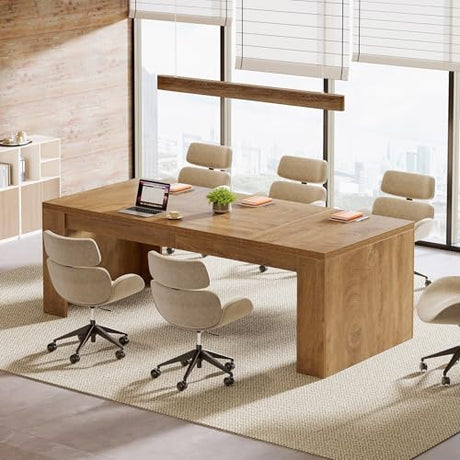 Tribesigns 6 ft Conference Table for 6-8 People, 71-Inch Rectangular Executive Meeting Table for Office, Farmhouse Sturdy Business Desk for Office Conference Room, Brown Tribesigns