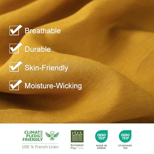 S VICTORY SYMBOL 100% Organic French Linen Bed Sheet Set,Natural Pure Flax with Stone Washed Bedding Set Full Size,Ultra Soft Luxurious 4 Pieces Sheets Set(Yellow,Full) S VICTORY SYMBOL