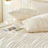 Bonlino Queen Comforter Set - Ruched Comforter Queen Size Bed Set Boho Shabby Chic Bedding for Bedroom Comforter Fluffy 3 Piece Ruffle Comforter Set with Pillow White Bedding Soft Bonlino