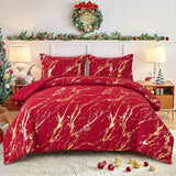 WONGS BEDDING Red Gold Metallic Marble Comforter Set King,Red Christmas Bedding Sets with 2 Pillowcases for All Seasons, Soft Microfiber Filling Bedding Duvet Set 103"x90"