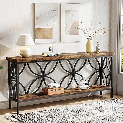 Tribesigns 70.9-Inch Narrow Sofa Table, Industrial Long Sofa Table Behind Couch, Entry Console Table with Storage for Entryway, Living Room, Foyer, Unique Design, Rustic Brown - WoodArtSupply