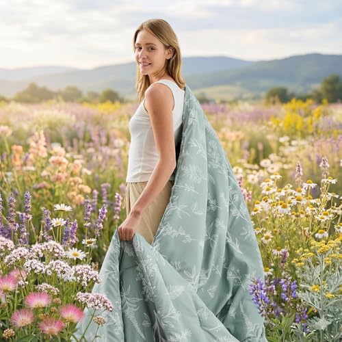MUXHOMO Queen Comforter Set 7 Pieces, Sage Green Bed in a Bag Queen Reversible Botanical Flowers Design, Ultra Soft & Breathable Bedding Sets with Comforter, Sheets, Pillowcases & Shams MUXHOMO
