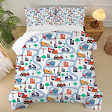 FUYEUN Cartoon Truck Comforter Set Twin: Construction Bedding Set for Boys Kids Children Bedroom Dorm White Cute Cars Quilt 1 Comforter + 1 Pillow Case FUYEUN