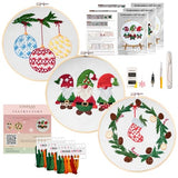 Looples Embroidery Kit for Beginners and Adults with Video Tutorials – DIY Starter Kit with 3 Stamped Floral Patterns, Hoops, Threads, Needles, and Instructions (Gnomes, Ornaments & Holiday Wreath)