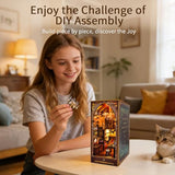 BELEEV Book Nook Kit - DIY Miniature Wooden Booknook with LED Lights, Dust Cover 3D Puzzle Bookend Bookshelf Decor Gift for Adults Teens - Magic Academy