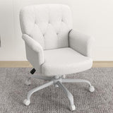 Keratee Teddy Fleece Office Chair, Comfy Home Office Desk Chair with Adjustable Height & 360° Swivel, Ergonomic Computer Chair for Long Hours, Multi-Functional Vanity/Makeup Chair, White Keratee