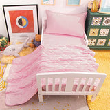 NTBAY Toddler Bedding Set - 4 Piece Soft and Breathable Crib Bedding Set for Boys and Girls, Includes Quilted Comforter, Fitted Sheet, Flat Top Sheet and Envelope Pillowcase, Pink NTBAY