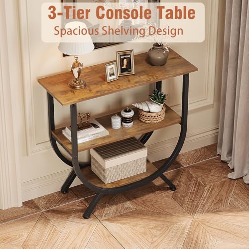 Trironsun 3 Tier Console Table with Storage 30" Height Entryway Table with Open Shelves Industrial Sofa Table Behind Couch for Living Room Hallway Entrance (Rustic Brown) Trironsun