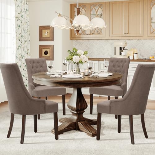 COLAMY Wingback Upholstered Dining Chairs Set of 2, Fabric Side Dining Room Chairs with Tufted Button, Living Room Chairs for Home Kitchen, Taupe COLAMY