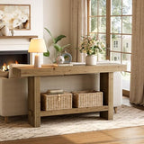 TRIBEWOOD 63-Inch Solid Wood Console Table, 2-Tier Narrow Farmhouse Entryway Table for Hallway, Entrance, Living Room, Behind The Couch,Brown TRIBEWOOD