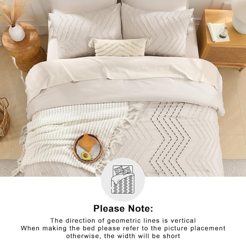 Andency Comforter Full Size Set, Beige Boho Cream Soft Warm Tufted Neutral Bedding Comforter Sets for Full Size Bed, 3 Pieces Aesthetic Chevron Farmhouse Cute Bohemian Textured Bedding Set Andency