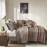 Madison Park Quilt Set Luxurious Jacquard Stripes Design - All Season, Coverlet Bedspread Lightweight Bedding Layer, Shams, Decorative Pillow, Full/Queen(90"x90"), Floral Red 5 Piece Madison Park