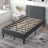 GORELAX Upholstered Twin Bed Frame with Headboard, Solid Wood Slat Support Mattress Foundation, No Box Spring Needed & Easy Assembly, Under Bed Storage, 16 inch Tall Platform Single Bed Frame (Grey) GORELAX