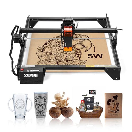 VEVOR 5W Output, Laser Engraving Cutter Machine, 14.9 x 15.7 in/38 x 40 cm Working Area, 10000 mm/min Movement Speed, Compressed Spot with Eye Protection, for Wood, Certain Metal, Black VEVOR