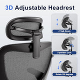 marrap Ergonomic Office Chair, Mesh Seat Cushion with 3D Armrests and 3D Headrest, Adjustable Lumbar Support with 90-120° Rocking Function, SGS Class 4 Gas Clylinder, Black marrap