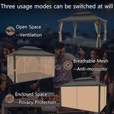 Yardsight 12' x 16' Hardtop Gazebo, Aluminum Frame Galvanized Steel Double Roof Pavilion Heavy Duty Permanent Gazebo with Mosquito Netting and Privacy Curtain for Patio, Garden, Lawn. Yardsight