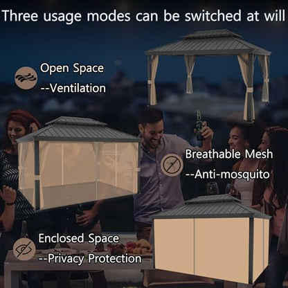 Yardsight 12' x 16' Hardtop Gazebo, Aluminum Frame Galvanized Steel Double Roof Pavilion Heavy Duty Permanent Gazebo with Mosquito Netting and Privacy Curtain for Patio, Garden, Lawn. - WoodArtSupply