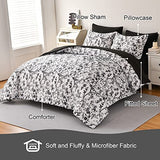LLDSYW King Size Comforter Set - 7 Pieces Bed in a Bag Soft Microfiber Bedding Comforter Set Leaves Floral Pattern on White Comforter Sets with Sheets for All Seasons (King, Black) LLDSYW