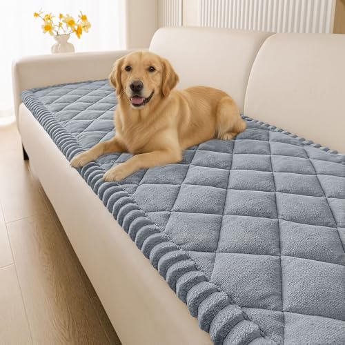 Smiry Fuzzy Couch Cover for Dogs, Non Slip Washable Pet Sofa Cover, Scratch Proof Hair Resistant Plush Sofa Slipcover, Pet Friendly Couch Cushion Protector for Cat, Grey, 27.6" x 59" Smiry
