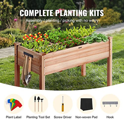 VEVOR Raised Garden Bed, Wooden Planter Box, Outdoor Planting Boxes with Legs, for Growing Flowers/Vegetables/Herbs in Backyard/Garden/Patio/Balcony, Burlywood (48x24x30in Elevated Planter with Legs)