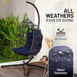 SereneLife Egg Chair with Stand – Hanging Rattan Wicker Swing for Indoor Outdoor Use – 350 lbs Capacity, Breathable Cushion & Headrest – Patio, Balcony, Porch, Bedroom Lounge Furniture SereneLife