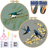 ERKOON Embroidery Kit for Beginners, 2 Set Floral Cross Stitch Set Include Embroidery Cloth Hoops Threads for Craft Lover Hand Stitch with Embroidery Skill Techniques (Hummingbird)