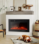 Maxhonor Electric Fireplace Inserts Freestanding Heater for The Living Room Floating Fireplace with 12 LED Colors with Logset and Stones,1500W/750W (30inch with Mantel,White) Maxhonor