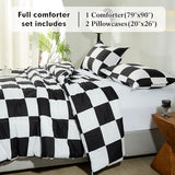 Anrenoti Black White Plaid Comforter Set, 3 Pieces Fluffy Gingham Checkered Down Alternative Comforter Full (79"x90"), Lightweight Microfiber Geometric Bedding with 2 Pillowcases for All Seasons Anrenoti