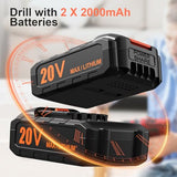 Cordless Drill, 20V Power Drill, Double 2000mAh Batteries Electric Drill, Cordless Drill with Battery and Charger, 3/8" Keyless Chuck Battery Drill with 25+1 Max 370 In-lb Torque, 42Pcs Drill Bits VIWKO