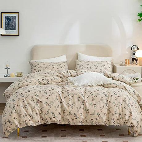 BUPIRD Floral Duvet Queen Set, 100% Brushed Microfiber 3 Pieces Queen Floral Bedding Sets, Vintage Floral Garden Style Floral Pattern Queen Duvet Cover Set Floral with Zipper Closure (Floral, Queen) BUPIRD
