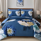 DJY Comforter Set Queen Size, 7 Piece Grey Blue Floral Comforter Set with Sheets Elegant Flower Print Bed in a Bag Soft Microfiber Complete Bedding Set for All Season DJY