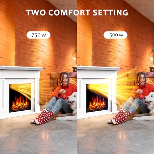 44" Corner Electric Fireplace with Mantel Package Freestanding Fireplace Heater Corner Firebox with Log & Remote Control,750-1500W,White Xbeauty