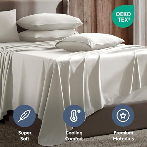 Nestl Extra Deep King Sheet Set - 6 Piece Breathable & Cooling Sheets - Hotel Luxury Bedding Set w/18-24 Inch Deep Pockets - Easy & Secure Fit - Super Soft, Wrinkle Free & Comfy - Off White Nestl