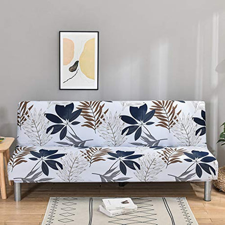 MIFXIN Futon Slipcover Armless Folding Sofa Cover Stretch Elastic Couch Furniture Protector for 3 Seat Foldable Futon Sofa Bed Without Armrests (Blue Maple Leaf) MIFXIN