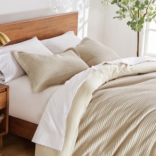Levtex Home Cloud Waffle King/Cal King Comforter Set (106x94in) with 2 Pillow Shams (36x20in) - Solid Waffle Cotton Texture - Taupe - 100% Cotton King Size Comforter Set - Soft, Pre-Washed Levtex Home