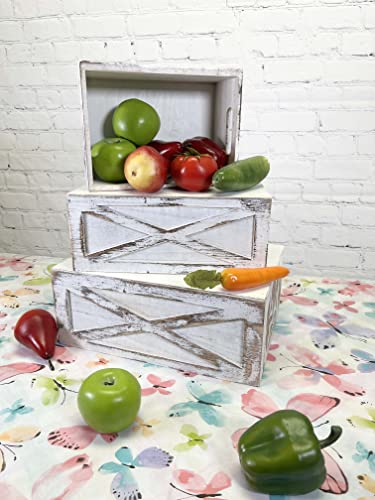 Admired By Nature Wooden Crates Storage Container, 3pc Farmhouse Style Decorative Baskets for Home Decor, Rustic Decor, Nesting Stackable Organizers, Distressed Wood Crates, Achromatic Barn Door White Admired By Nature
