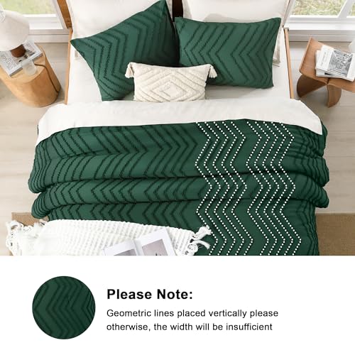 Litanika King Size Comforter Set Dark Emerald Green, 3 Pieces Lightweight Fluffy Comforter King Size Boho Tufted Comforter Bed Set Gift Choice Litanika