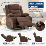 Rocking Recliner Chair for Adults Wide 360° Swivel Rocker Recliner with Cup Holder Nursery Glider with Upholstered Deep Seat Linen Lazy boy Chair for Living Room Browm
