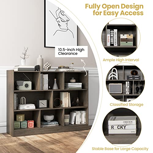 Tangkula Modern 8-Cube Bookcase in French Oak Grey - Versatile 3-Tier Open Storage Shelf Tangkula