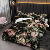 Nttopship Boho Floral Comforter Set Twin Black Floral Bedding Sets 3PCS for Kids Teen Adult Flowers Leaves Room Decor Ultra-Soft Lightweight Microfiber 1 Comforter with 2 Pillowcases Nttopship