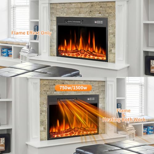 Tornivk 23 Inch Electric Fireplace Insert,750w/1500w Recessed Electric Fireplace Heater w/Timer,Adjustable Flame,Remote Control,Fireplace Insert for Bedroom,Living Room Tornivk