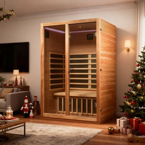 INFRADELUX Infrared Home Sauna for 2-Person, Low-EMF 1760W Heaters & Chromotherapy LED Lights, Premium Wood Indoor Spa Room,51.18 x 35.43 x 74.8 Inch INFRADELUX