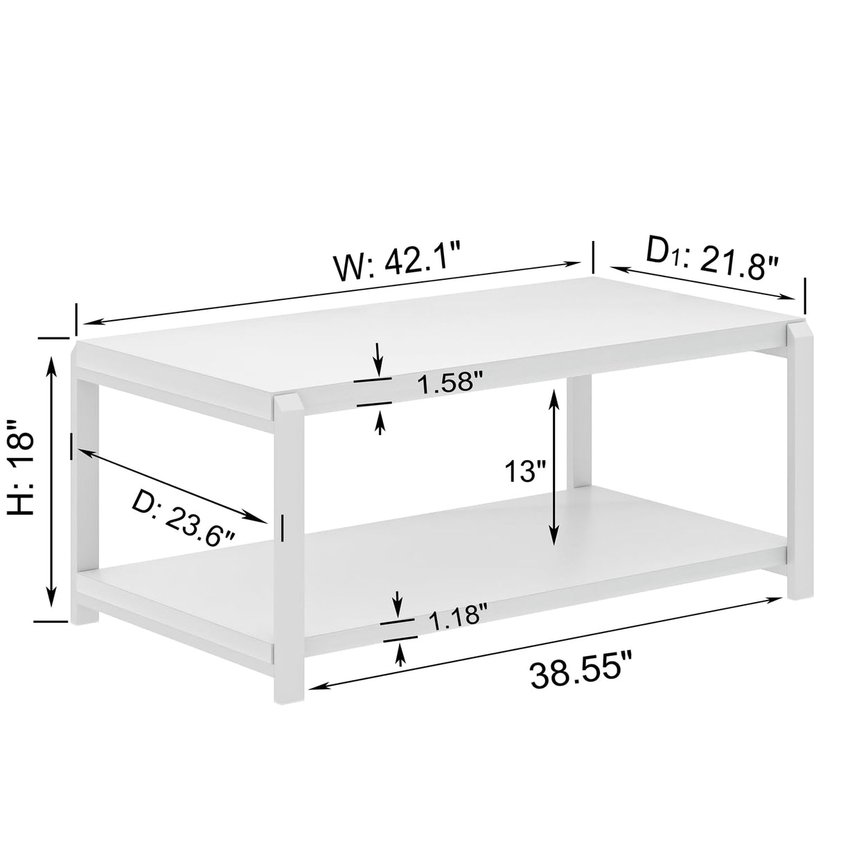 EXCEFUR White Coffee Table with Storage, Modern Center Table for Living Room, Rustic Wood and Metal Cocktail Tables, White Oak EXCEFUR