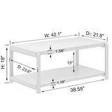 EXCEFUR White Coffee Table with Storage, Modern Center Table for Living Room, Rustic Wood and Metal Cocktail Tables, White Oak EXCEFUR