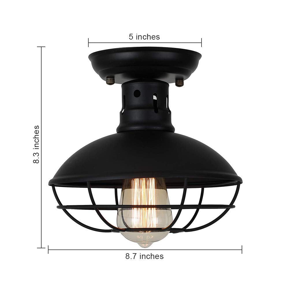 Farmhouse Flush Mount Ceiling Light - Easric Industrial Ceiling Light Fixture Rustic Black Metal Cage Close to Ceiling Lamp E26 Base for Hallway Foyer Kitchen Porch FRIDEKO HOME